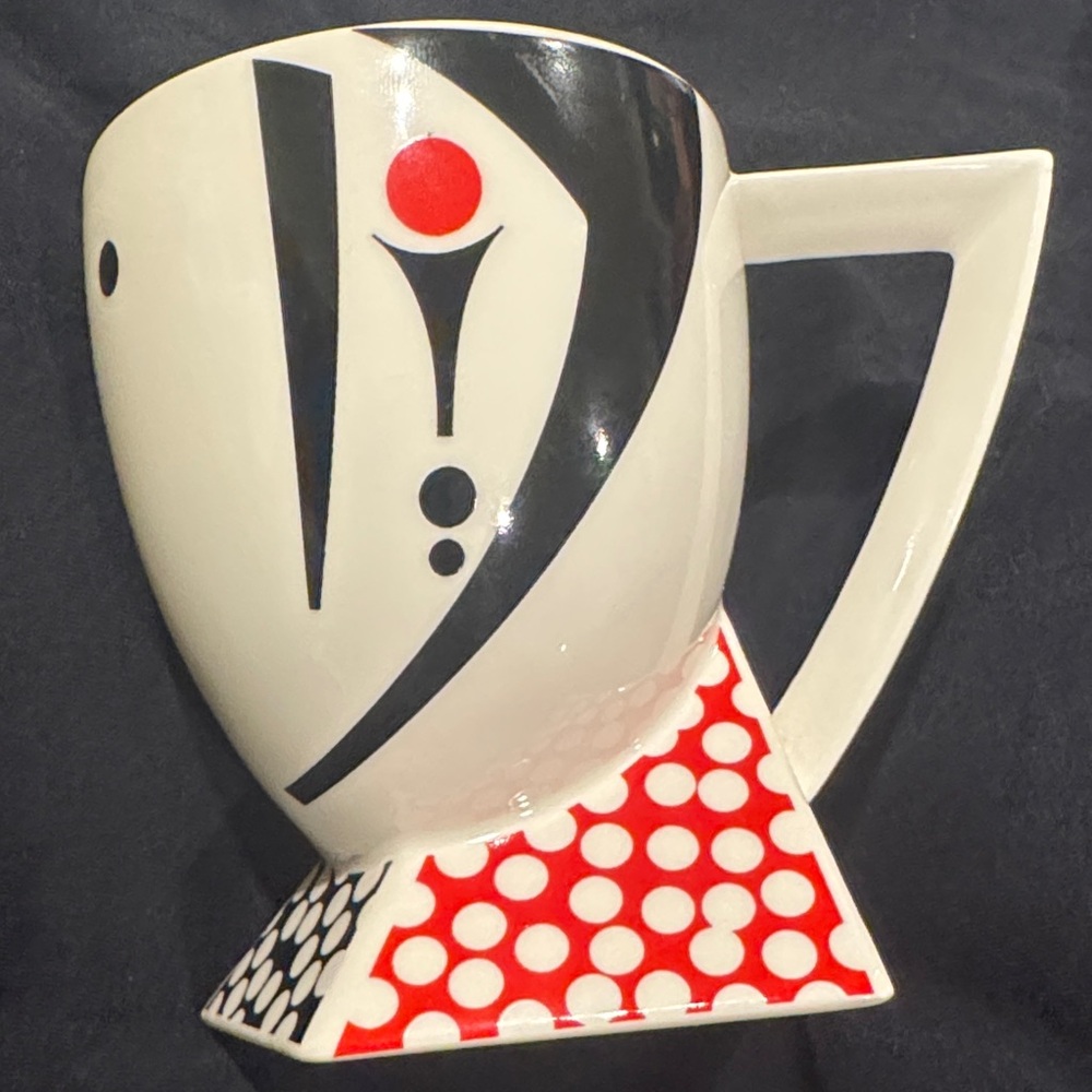 Modern Ceramic Mug with Red and Black Geometric Design
